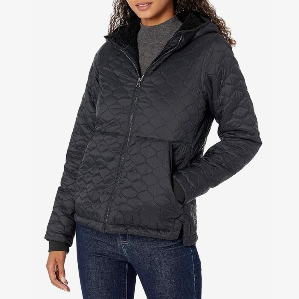 Quilted Lightweight Water-Resistant Sherpa-Lined Hooded Puffer